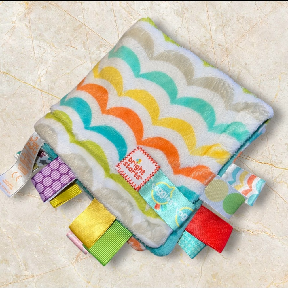 TAGGIES BRIGHT STARTS TEAL WAVES SECURITY BLANKET PLUSH LOVEY